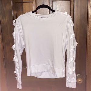 White Tied-Sleeve Pullover